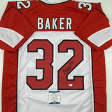 Autographed/Signed BUDDA BAKER Arizona White Football Jersey Beckett BAS COA