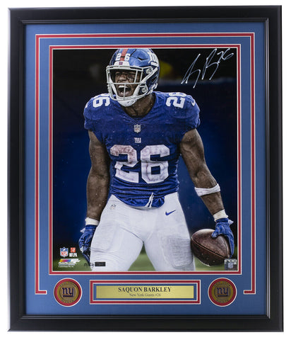 Saquon Barkley Signed Framed 16x20 New York Giants Intensity Photo Panini