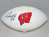 JOE THOMAS AUTOGRAPHED SIGNED WISCONSIN BADGERS WHITE LOGO FOOTBALL JSA