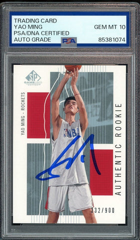 2002 SP Game Used #104 Yao Ming RC Rookie On Card PSA/DNA Auto GEM MINT 10