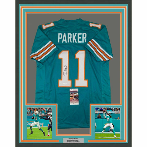 FRAMED Autographed/Signed DEVANTE PARKER 33x42 Miami Retro Teal Jersey JSA COA