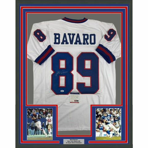 FRAMED Autographed/Signed MARK BAVARO 33x42 New York White Jersey PSA/DNA COA