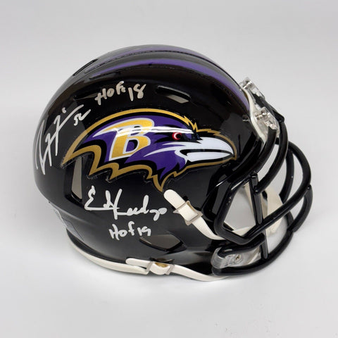 Ray Lewis & Ed Reed Autographed Signed Ravens Mini Helmet w/ HOF '18 & '19 BAS