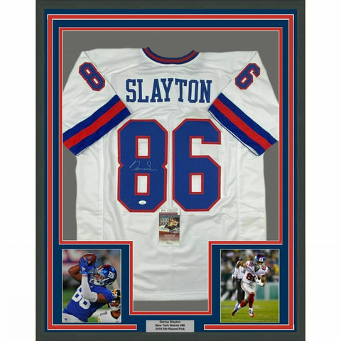 FRAMED Autographed/Signed DARIUS SLAYTON 33x42 New York CR Jersey JSA COA Auto