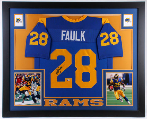 Marshall Faulk Signed Los Angeles Rams 35x43 Custom Framed Jersey (Beckett)