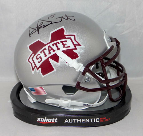 Dak Prescott Autographed Mississippi State Silver Mini Helmet- JSA W Auth *Black