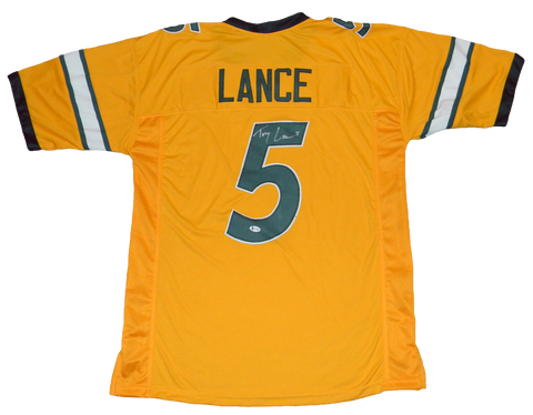 TREY LANCE SIGNED AUTOGRAPHED NORTH DAKOTA STATE BISON #5 YELLOW JERSEY BECKETT