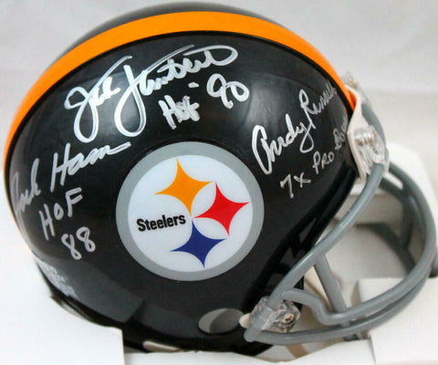 Ham / Lambert / Russell Autographed Steelers 63-76 Mini Helmet-Beckett W Holo