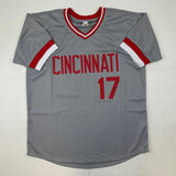 Autographed/Signed Chris Sabo Cincinnati Grey Baseball Jersey JSA COA