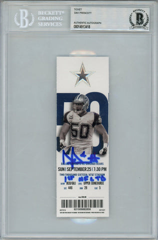 Dak Prescott Signed Cowboys 9/25/2016 Ticket Stub 1st NFL TD BAS Slab 41216