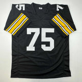 Autographed/Signed Mean Joe Greene HOF 87 Pittsburgh Black Jersey JSA COA