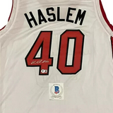 Udonis Haslem Signed Miami Heat White Jersey (Beckett) 3xNBA Champion / Forward