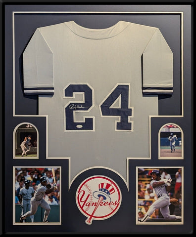 FRAMED NEW YORK YANKEES RICKEY HENDERSON AUTOGRAPHED SIGNED JERSEY JSA COA