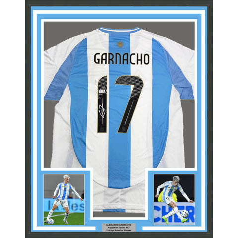 Framed Autographed/Signed Alejandro Garnacho 35x39 Argentina Jersey BAS COA #2