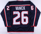 Thomas Vanek Signed Blue Jackets Jersey (Beckett) 5th Overall pick 2003 Draft