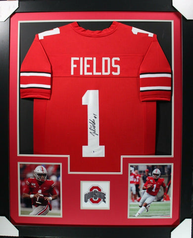 JUSTIN FIELDS (OSU red TOWER) Signed Autographed Framed Jersey JSA