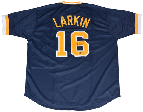 BARRY LARKIN SIGNED MICHIGAN WOLVERINES #16 NAVY BASEBALL JERSEY COA