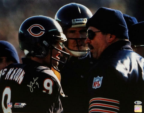 Jim McMahon Signed Chicago Bears 16x20 Talking With Ditka Photo- Beckett Auth