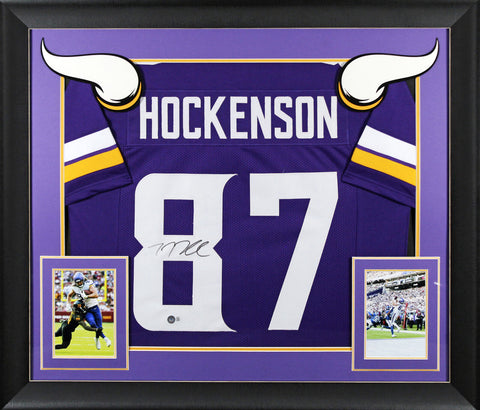 T.J. Hockenson Authentic Signed Purple Pro Style Framed Jersey BAS Witnessed