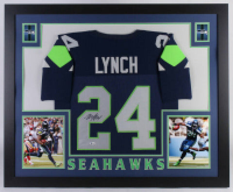 Marshawn Lynch Signed Seattle Seahawks 35x43 Framed Jersey (Beckett COA)