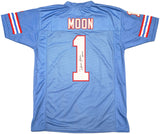 HOUSTON OILERS WARREN MOON AUTOGRAPHED BLUE JERSEY "HOF 06" BECKETT QR 230187