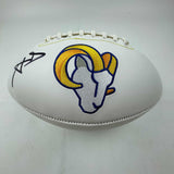 Autographed/Signed Aaron Donald Rams Full Size White Panel Logo Football BAS COA