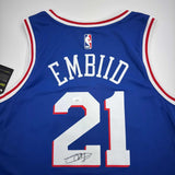 Autographed/Signed Joel Embiid Philadelphia Blue Basketball Jersey JSA COA/LOA