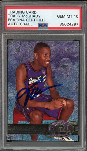 1997 Metal Universe #42 Tracy McGrady RC Rookie On Card PSA/DNA Auto GEM MINT 10