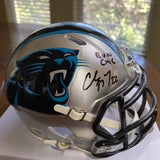 CHRISTIAN MCAFFREY SIGNED AUTOGRAPHEDPANTHERS MINI HELMET BECKETT /W "RUN CMC"