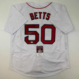 Autographed/Signed Mookie Betts Boston White Baseball Jersey JSA COA