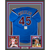 Framed Autographed/Signed Zack Wheeler 33x42 Blue Retro Jersey PSA/DNA COA