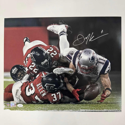 Autographed/Signed Julian Edelman New England Patriots 16x20 Photo JSA COA