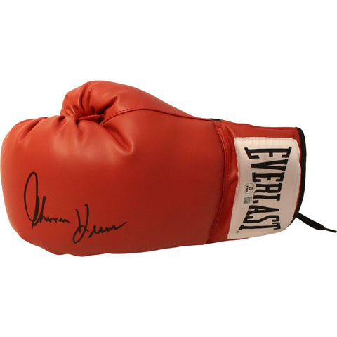 Tommy Hearns Autographed/Signed Red Left Boxing Glove Beckett 44772