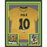 FRAMED Autographed/Signed PELE 33x42 Brazil Yellow Soccer Jersey PSA/DNA COA #2