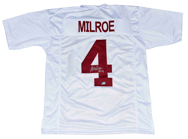 JALEN MILROE SIGNED AUTOGRAPHED ALABAMA CRIMSON TIDE #4 WHITE JERSEY BECKETT