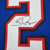 Framed Autographed/Signed Jordan Poyer 35x39 Buffalo Blue Jersey Beckett BAS COA