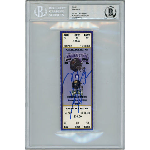 Ray Lewis Autographed Baltimore Ravens 11/24/96 Full Ticket Stub Beckett 47607