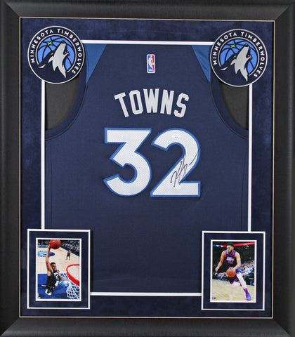 Timberwolves Karl-Anthony Towns Signed Navy Blue Nike Framed Jersey JSA #AR73439