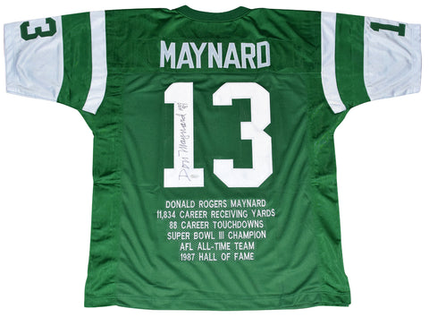 DON MAYNARD SIGNED AUTOGRAPHED NEW YORK JETS #13 GREEN STAT JERSEY JSA