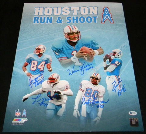 WARREN MOON JEFFIRES GIVINS WHITE SIGNED HOUSTON OILERS RUN & SHOOT 16x20 PHOTO