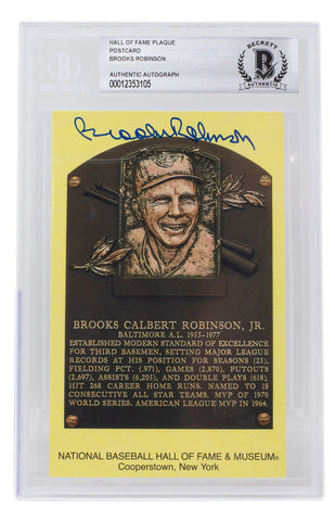 Brooks Robinson Signed Slabbed Orioles Hall of Fame Plaque Postcard BAS 105