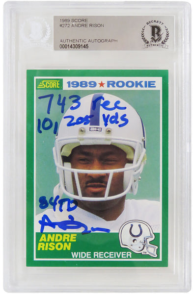 Andre Rison Autographed 1989 Score Rookie Card #272 w/Stats - (Beckett)