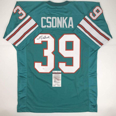 Autographed/Signed Larry Csonka Miami Teal Football Jersey JSA COA