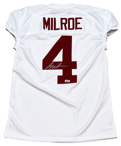 JALEN MILROE SIGNED ALABAMA CRIMSON TIDE #4 WHITE GAME CUT JERSEY BECKETT