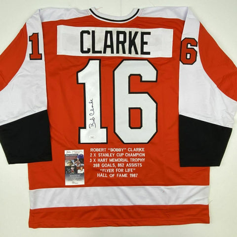 Autographed/Signed BOBBY BOB CLARKE Philadelphia Orange Stat Jersey JSA COA Auto