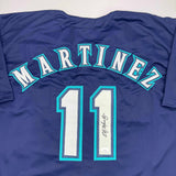 Autographed/Signed Edgar Martinez Seattle Blue Baseball Jersey JSA COA