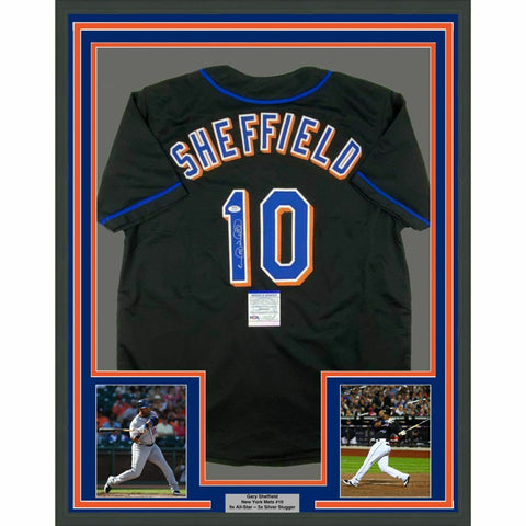 FRAMED Autographed/Signed GARY SHEFFIELD 33x42 New York Black Jersey PSA/DNA COA