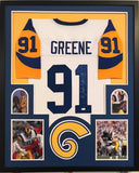 FRAMED KEVIN GREENE AUTOGRAPHED SIGNED INSCRIBED L.A. RAMS JERSEY JSA COA