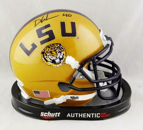 Devin White Autographed LSU Tigers Gold Schutt Mini Helmet- Beckett W *Black