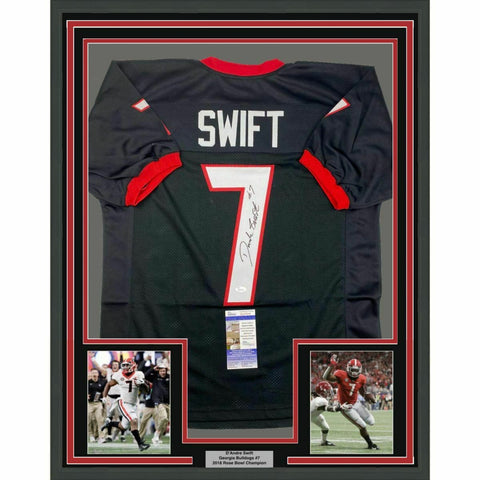 FRAMED Autographed/Signed D'ANDRE SWIFT 33x42 Georgia Black Jersey JSA COA Auto